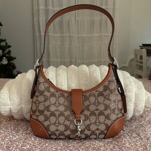 Coach Brown and Tan Signature Shoulder Bag